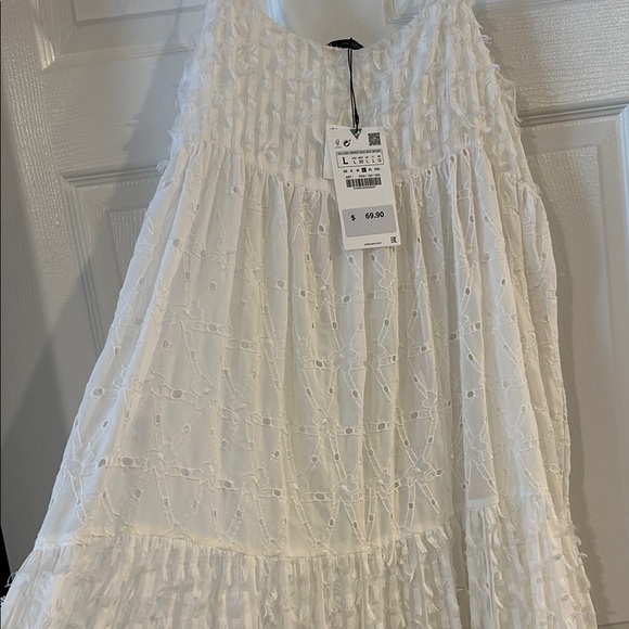 Zara Cream Tiered Maxi Dress Spaghetti Strap - Picture 4 of 6